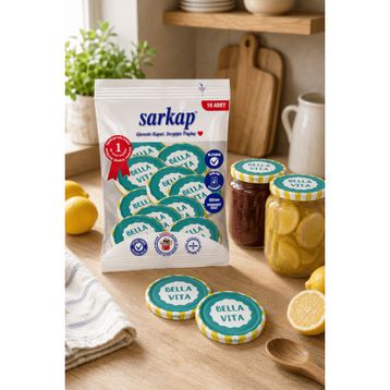 Sarkap Bella Vita 82 mm Sarı Dolce Vita Desenler Hijyenik Paketli 10 Adet Kavanoz Kapağı
