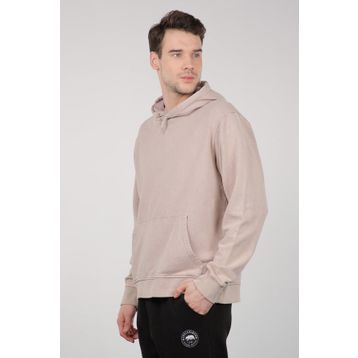 Sateen Men 20KSW760E102 Bej Kapşonlu Kanguru Cepli Kürklü Erkek Sweatshirt