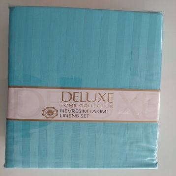 Saten Deluxe Mavi Çift Kişilik Nevresim Takımı