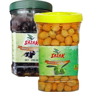 Sazak 2x900 gr Siyah Sele Zeytin ve Yeşil Kırma Zeytin