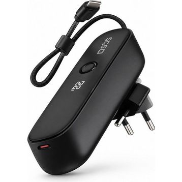 Sbs Hybrid Siyah 5000 mAh Katlanabilir Başlıklı PD 20 W Powerbank