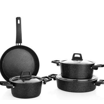 Schafer 7 Parça Siyah Black Stone Tencere Seti