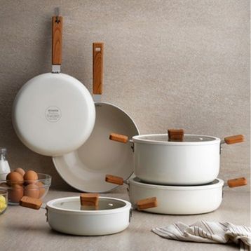 Schafer Ceramoni Seramik Basık Krem 24 cm Tencere Tava Seti