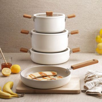 Schafer Ceramoni Seramik Basık Krem 24 cm Tencere Tava Seti