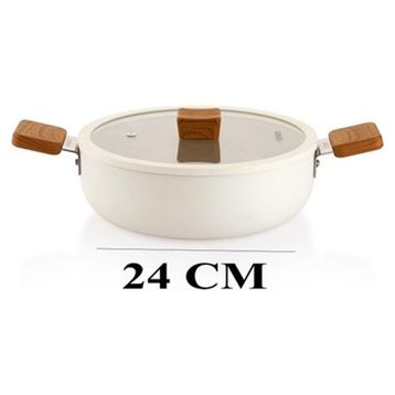 Schafer Ceramoni Seramik Basık Krem 24 cm Tencere Tava Seti