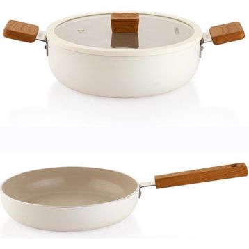 Schafer Ceramoni Seramik Basık Krem 24 cm Tencere Tava Seti