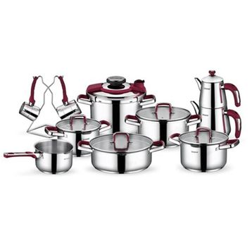 Schafer Compact Bordo 18 Parça Çelik Tencere Seti