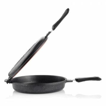 Schafer Double Grill Pan Granit 30 cm Yuvarlak Tava Tencere,