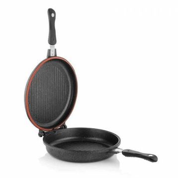 Schafer Double Grill Pan Granit 30 cm Yuvarlak Tava Tencere,