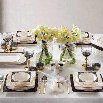 Schafer Glamor Golden 60 Parça Gold Siyah Yemek Takımı