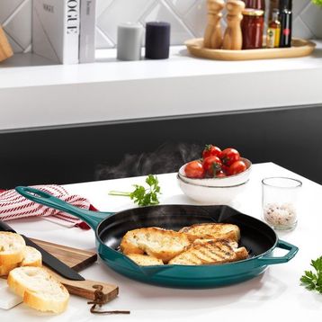 Schafer Guss Chef Döküm Yuvarlak 28 cm Turkuaz Grill Tava