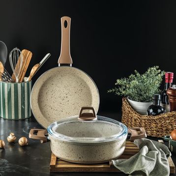 Schafer (pe-7120) Crust 26cm Granit Kaplama Karnıyarık Tencere Ve Tava Takımı Seti