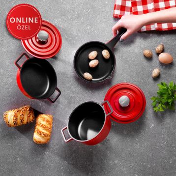 Schafer Pro Cast Mini Döküm 5 Parça Kırmızı Tencere Seti