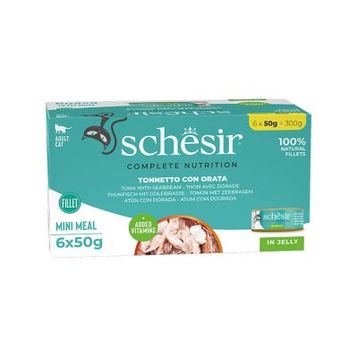 Schesir Jöle İçinde Ton Balığı ve Çipuralı Yetişkin 6x50 gr Konserve Kedi Maması