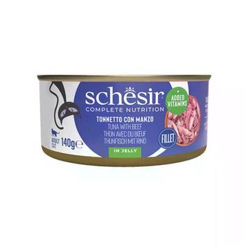 Schesir Jöle İçinde Ton Balığı ve Dana Etli Yetişkin 140 gr Kedi Konservesi