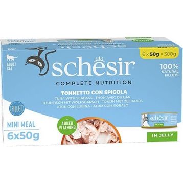 Schesir Jöle İçinde Ton Balığı ve Levrekli Yetişkin 6x50 gr Konserve Kedi Maması