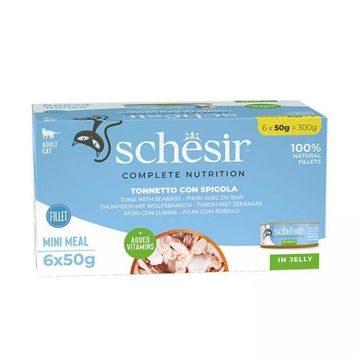 Schesir Jöle İçinde Ton Balığı ve Levrekli Yetişkin 6x50 gr Konserve Kedi Maması