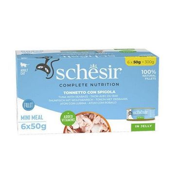 Schesir Jöle İçinde Ton Balığı ve Levrekli Yetişkin 6x50 gr Konserve Kedi Maması