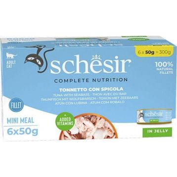 Schesir Jöle İçinde Ton Balığı ve Levrekli Yetişkin 6x50 gr Konserve Kedi Maması