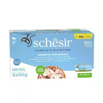 Schesir Jöle İçinde Ton Balığı ve Levrekli Yetişkin 6x50 gr Konserve Kedi Maması