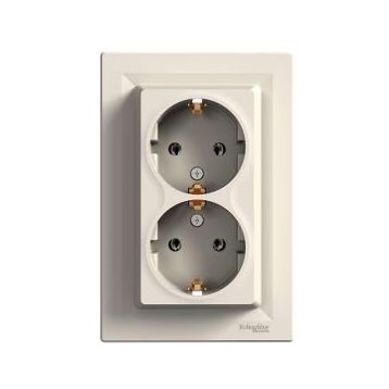 Schneider 3606480527760 Electric Eph9900123 Asfora Çift Soket Çıkşı Yan Topraklamalı Krem Priz
