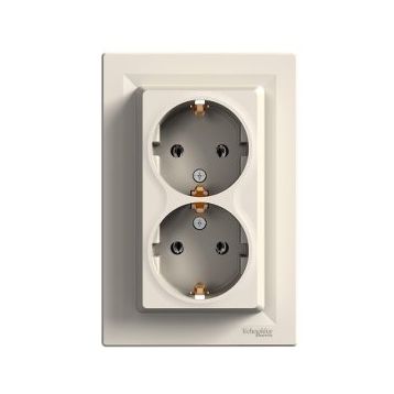 Schneider 3606480527760 Electric Eph9900123 Asfora Çift Soket Çıkşı Yan Topraklamalı Krem Priz
