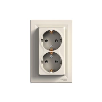 Schneider 3606480527760 Electric Eph9900123 Asfora Çift Soket Çıkşı Yan Topraklamalı Krem Priz