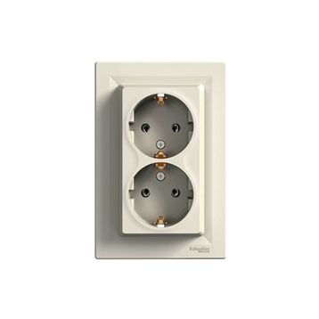 Schneider 3606480527760 Electric Eph9900123 Asfora Çift Soket Çıkşı Yan Topraklamalı Krem Priz