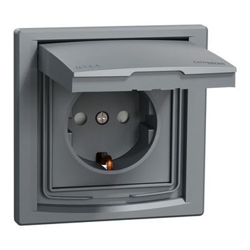 Schneider Electric EPH3100362 Asfora Çelik IP44 Çerçeveli Çocuk Korumalı Kapaklı Topraklı Priz