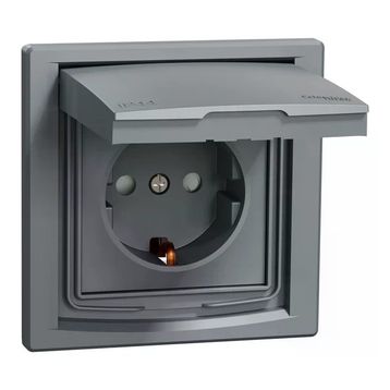 Schneider Electric EPH3100362 Asfora Çelik IP44 Çerçeveli Çocuk Korumalı Kapaklı Topraklı Priz