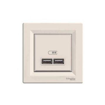 Schneider EPH2700223 2'li Asfora Krem 2.1A Usb Priz