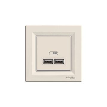 Schneider EPH2700223 2'li Asfora Krem 2.1A Usb Priz