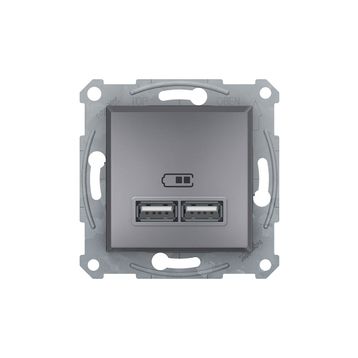 Schneider EPH2700262 2'li 2.1A Asfora Çelik Usb Prizi