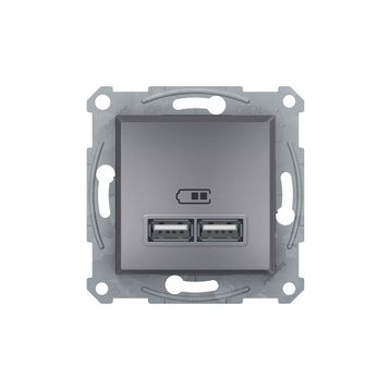 Schneider EPH2700262 2'li 2.1A Asfora Çelik Usb Prizi