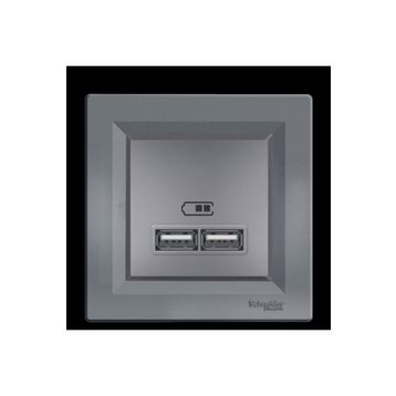 Schneider EPH2700262 2'li 2.1A Asfora Çelik Usb Prizi