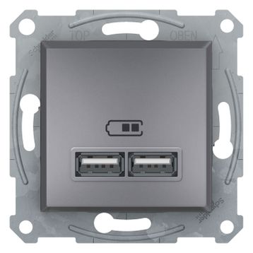 Schneider EPH2700262 2'li 2.1A Asfora Çelik Usb Prizi