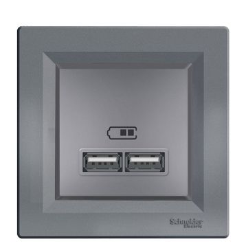 Schneider EPH2700262 2'li 2.1A Asfora Çelik Usb Prizi