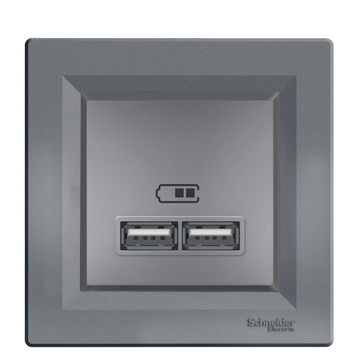 Schneider EPH2700262 2'li 2.1A Asfora Çelik Usb Prizi