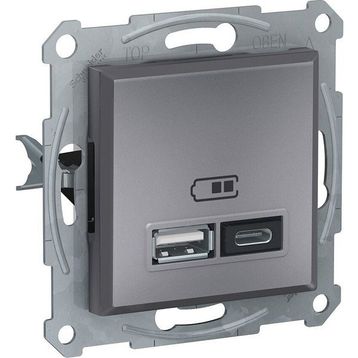 Schneider EPH2700362 2.4A Type A+C Çerçevesiz Asfora Plus Çelik USB Şarj Prizi