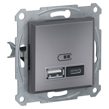 Schneider EPH2700362 2.4A Type A+C Çerçevesiz Asfora Plus Çelik USB Şarj Prizi