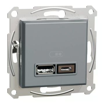 Schneider EPH2700362 Asfora 2li 2.4 Çelik Çerçeveli USB Prizi