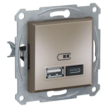 Schneider EPH2700369 Asfora Plus Bronz USB Şarj Prizi 2.4A Type A+C Çerçevesiz