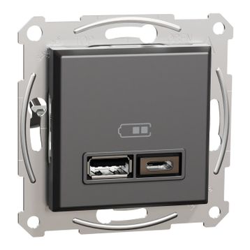 Schneider EPH2700371 Asfora 2li 2.4 Antrasit Çerçeveli USB Prizi