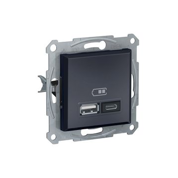 Schneider EPH2700371 Asfora 2li 2.4 Antrasit Çerçeveli USB Prizi