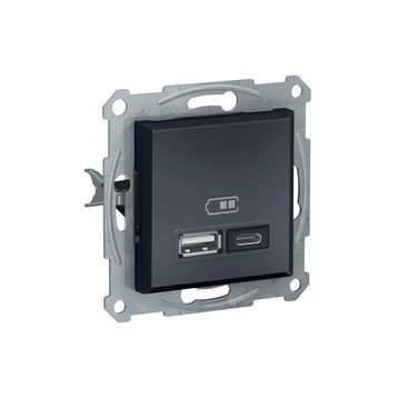 Schneider EPH2700371 Asfora 2li 2.4 Antrasit Çerçeveli USB Prizi