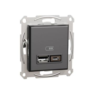 Schneider EPH2700371 Asfora 2li 2.4 Antrasit Çerçeveli USB Prizi