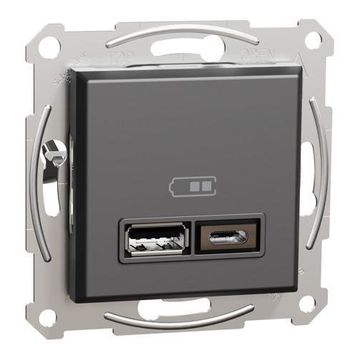 Schneider EPH2700371 Asfora 2li 2.4 Antrasit Çerçeveli USB Prizi