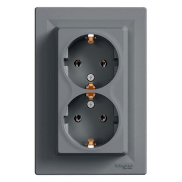 Schneider EPH9900162 Asfora Çelik 2'li Topraklı Priz