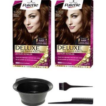 Schwarzkopf Palette Deluxe 5-60 Sıcak Çikolata x2 Saç Boyası + Saç Açıcı Tarak