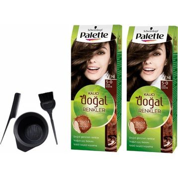 Schwarzkopf Palette Natural 5.0 Açık Kahve 2x50 ml Saç Boyası + Boyama Seti